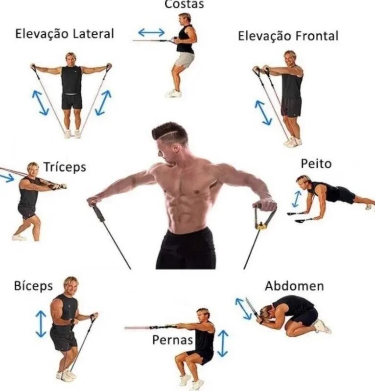 Kit Extensor Elástico Extensores 11 Pecas Exercicio Musculação