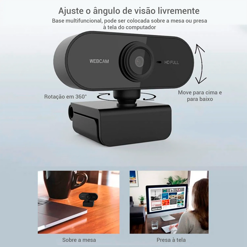 Webcam Full Hd 1080p Usb Mini Câmera Computador C/ Microfone Articulada