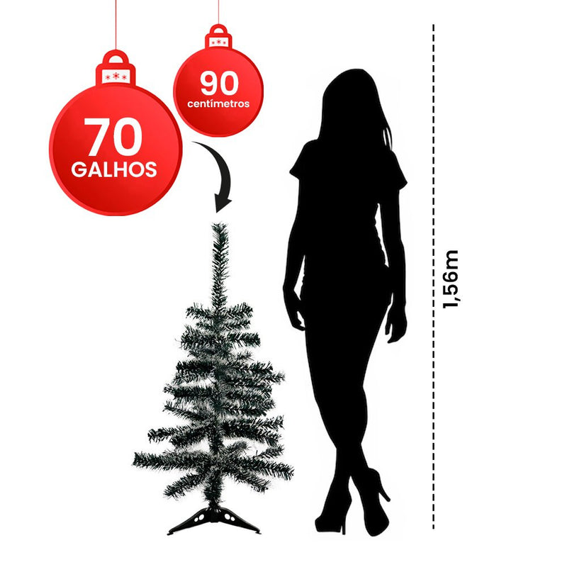 Árvore Pinheiro De Natal Luxo Verde Nevada 90 cm 70 Galhos